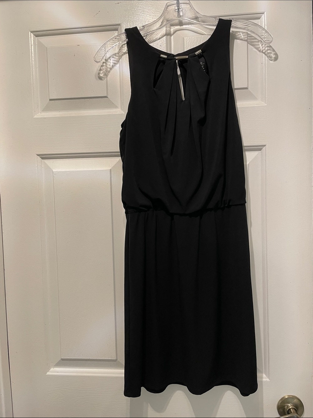 White House Black Market Black Sleeveless Mini Dress with Keyhole Tie Neck